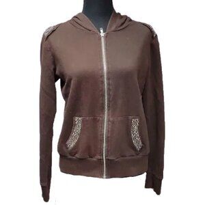 K Jordan Rhinestone Hoodie Jacket Women’s Small Brown Full Zip Lightweight